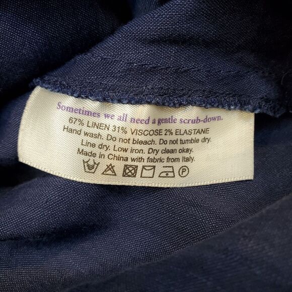 MM.Lafleur Linen Blend Collared Top XS Blue Stretch 3/4 Sleeve Nautical Preppy - Picture 9 of 10